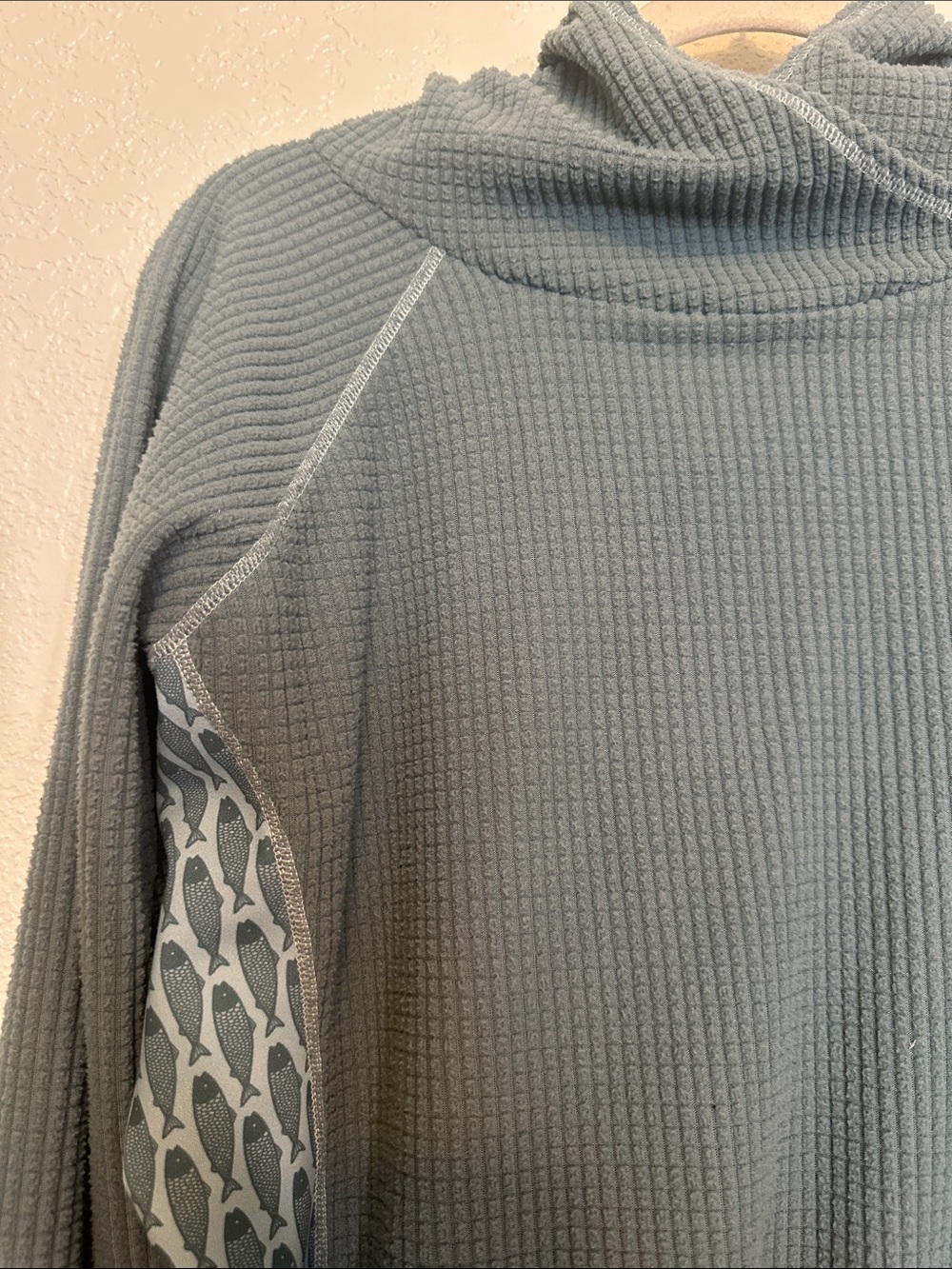 YOUER Long Waffle-Knit Hooded Adventure Dress in Seafoam Fish Print XL - Picture 3 of 6